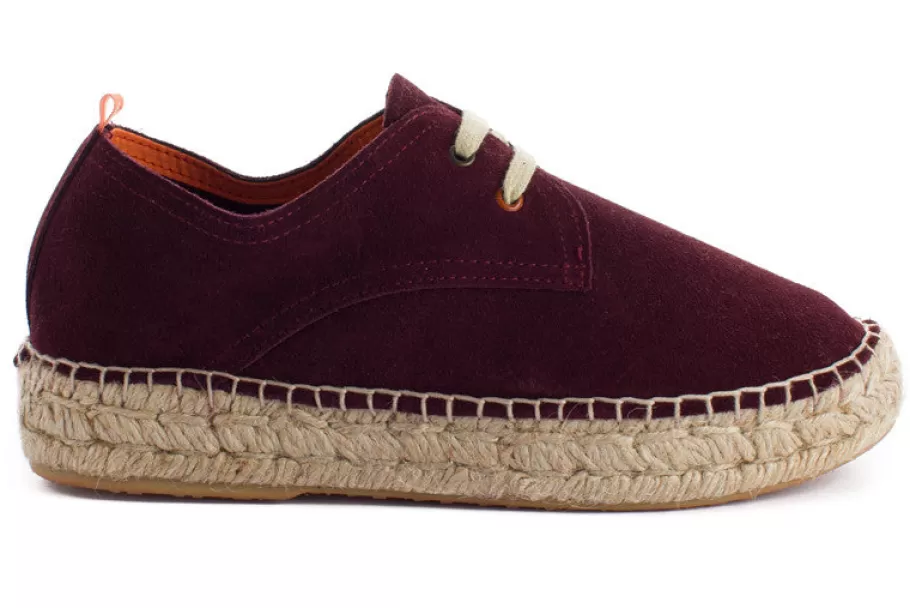 Abarca Shoes Aubergine Leather Blucher-Women Espadrilles With Laces