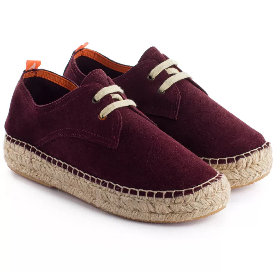 Abarca Shoes Aubergine Leather Blucher-Women Espadrilles With Laces