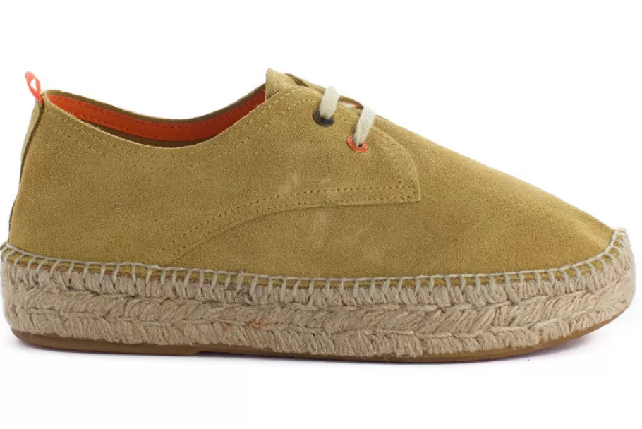 Abarca Shoes Beige Leather Blucher-Women Espadrilles With Laces