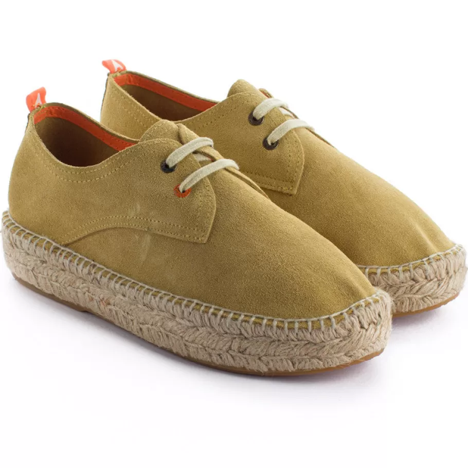 Abarca Shoes Beige Leather Blucher-Women Summer Espadrilles