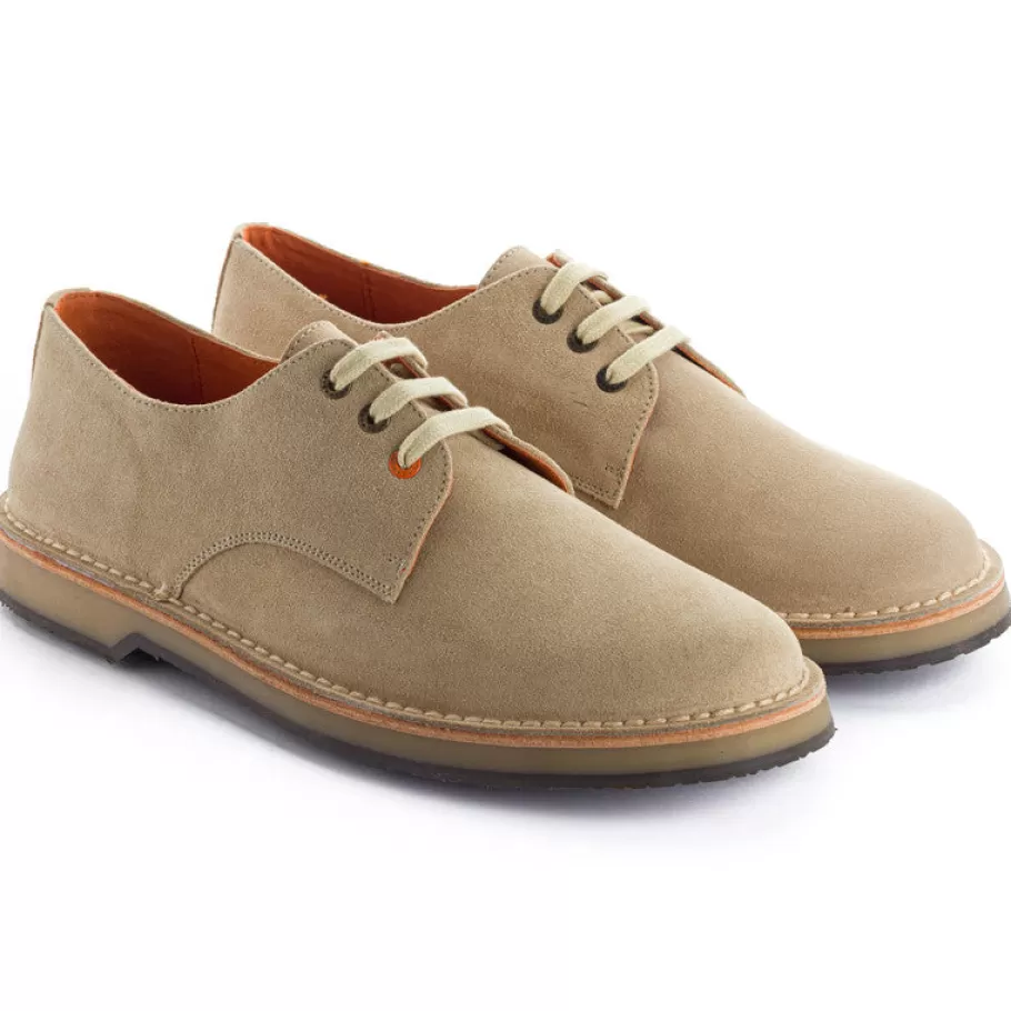 Abarca Shoes Beige Split Leather Blucher-Men Blucher Shoes