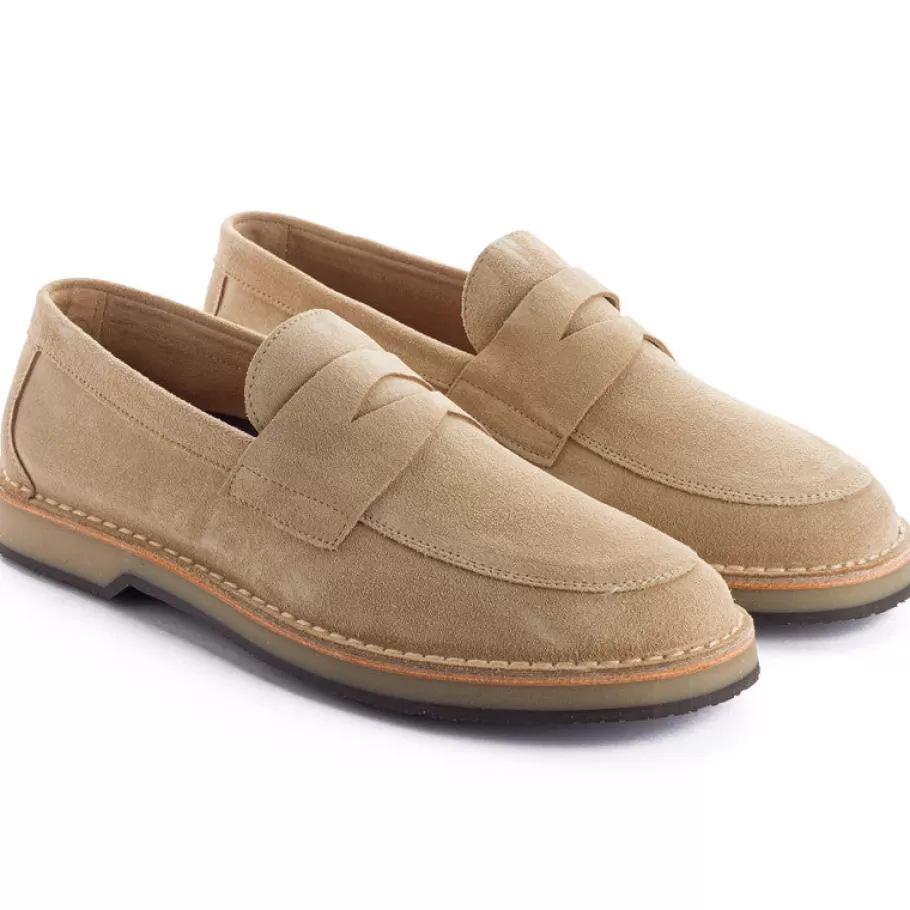 Abarca Shoes Beige Split Leather Moccasin-Men Leather Shoes