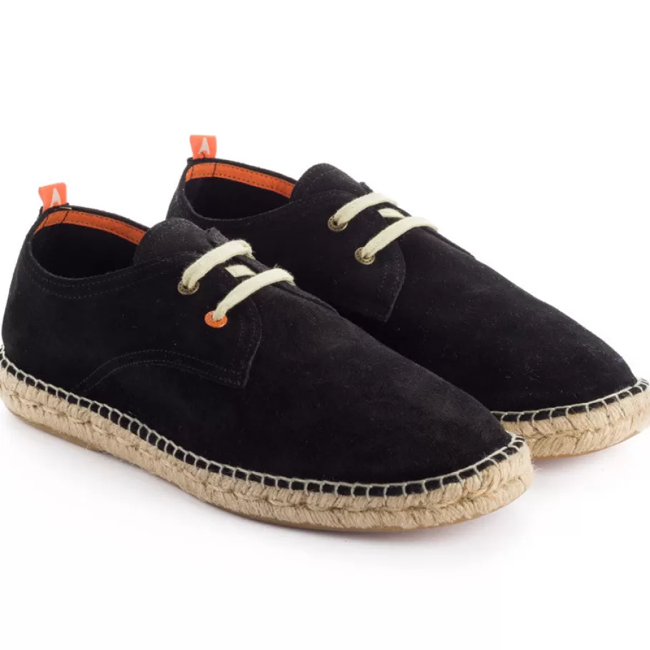 Abarca Shoes Black Leather Blucher-Men Blucher Espadrilles