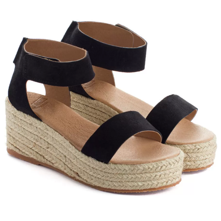 Abarca Shoes Black Mallorca Leather Wedge Espadrilles-Women Espadrilles With Wedges