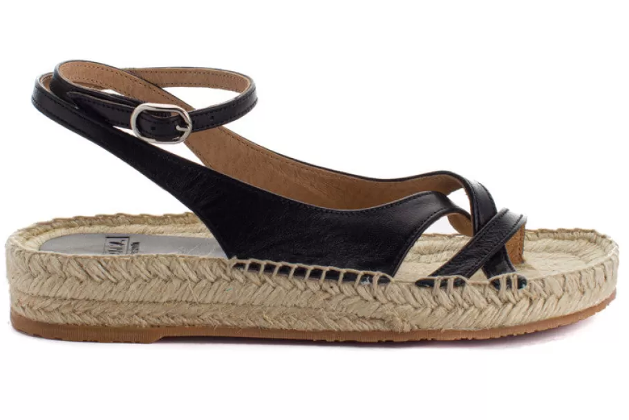 Abarca Shoes Black Menorca Leather Jute Sandals-Women Jute Sandals