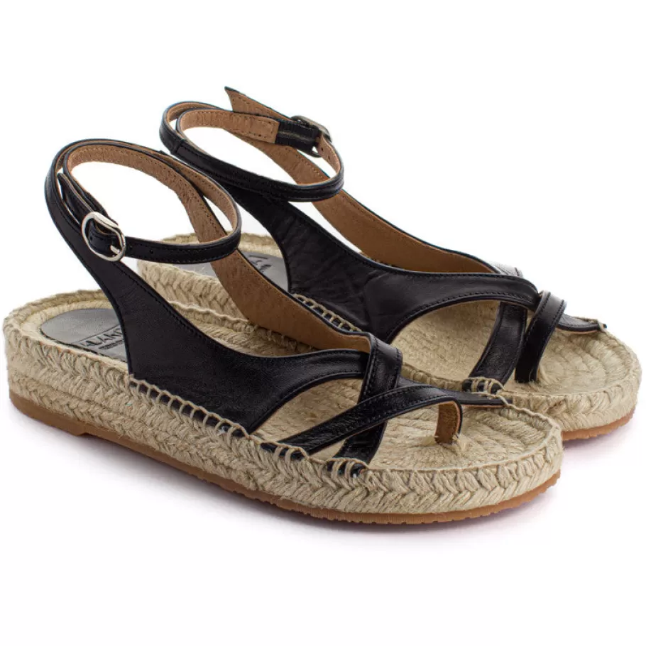 Abarca Shoes Black Menorca Leather Jute Sandals-Women Jute Sandals