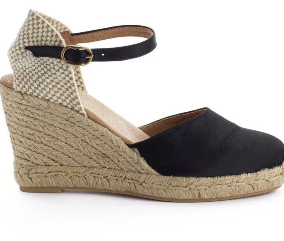 Abarca Shoes Black Radel Satin Wedge Espadrilles-Women Espadrilles With Wedges