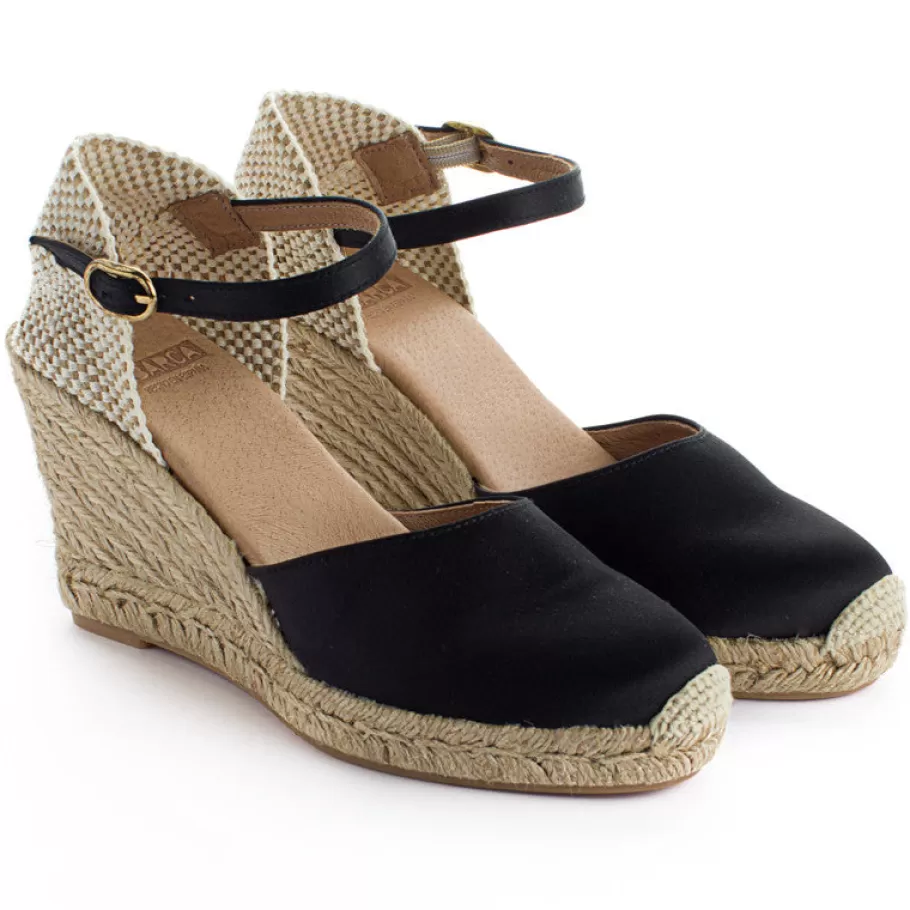 Abarca Shoes Black Radel Satin Wedge Espadrilles-Women Espadrilles With Wedges