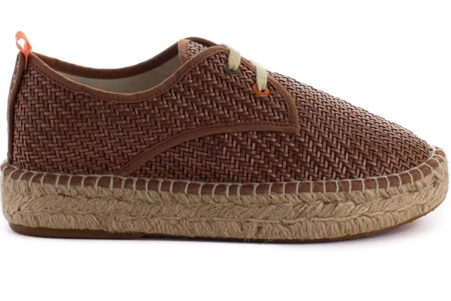 Abarca Shoes Blucher Raffia Brown-Women Espadrilles With Laces