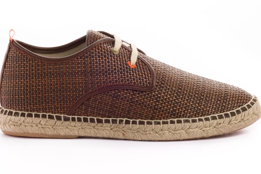 Abarca Shoes Blucher Raffia Brown-Men Espadrilles With Laces