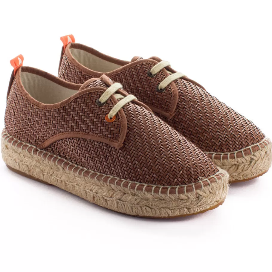 Abarca Shoes Blucher Raffia Brown-Women Espadrilles With Laces