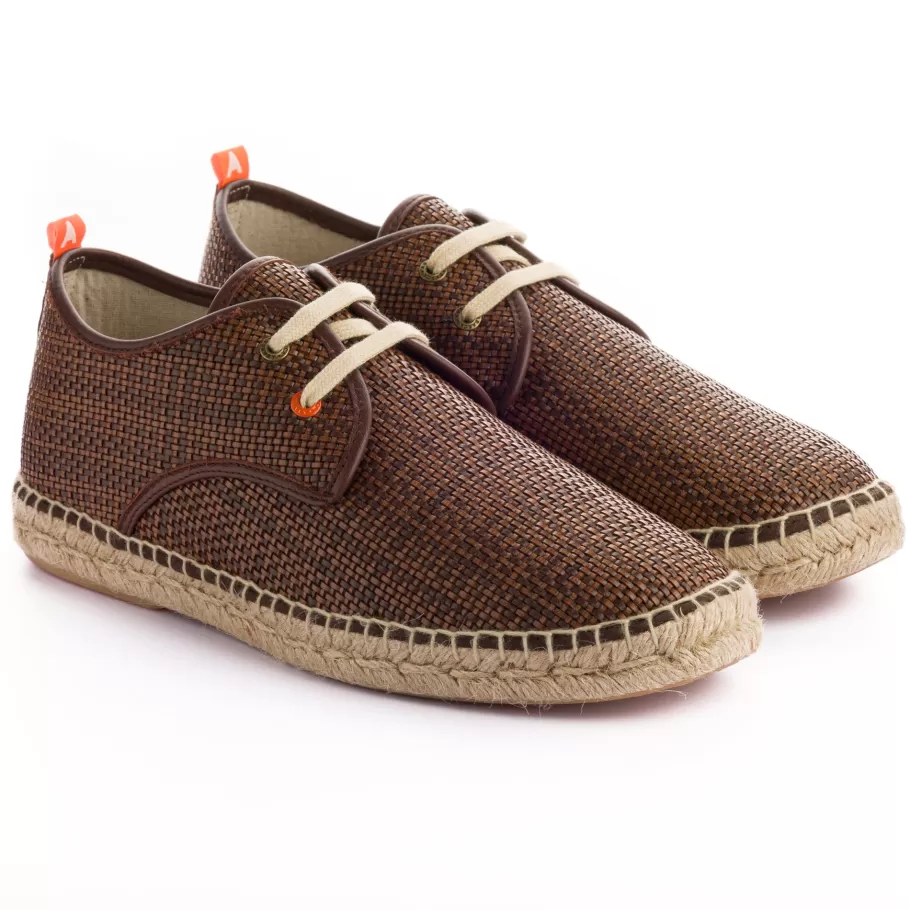 Abarca Shoes Blucher Raffia Brown-Men Espadrilles With Laces