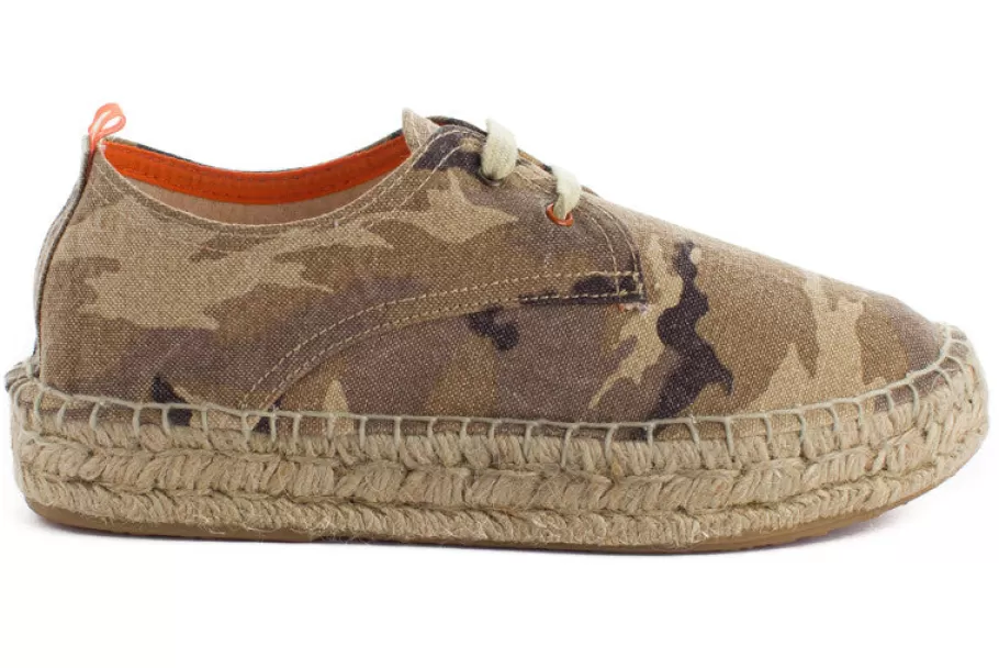 Abarca Shoes Blucher Terra Camouflage Camel-Women Espadrilles With Laces