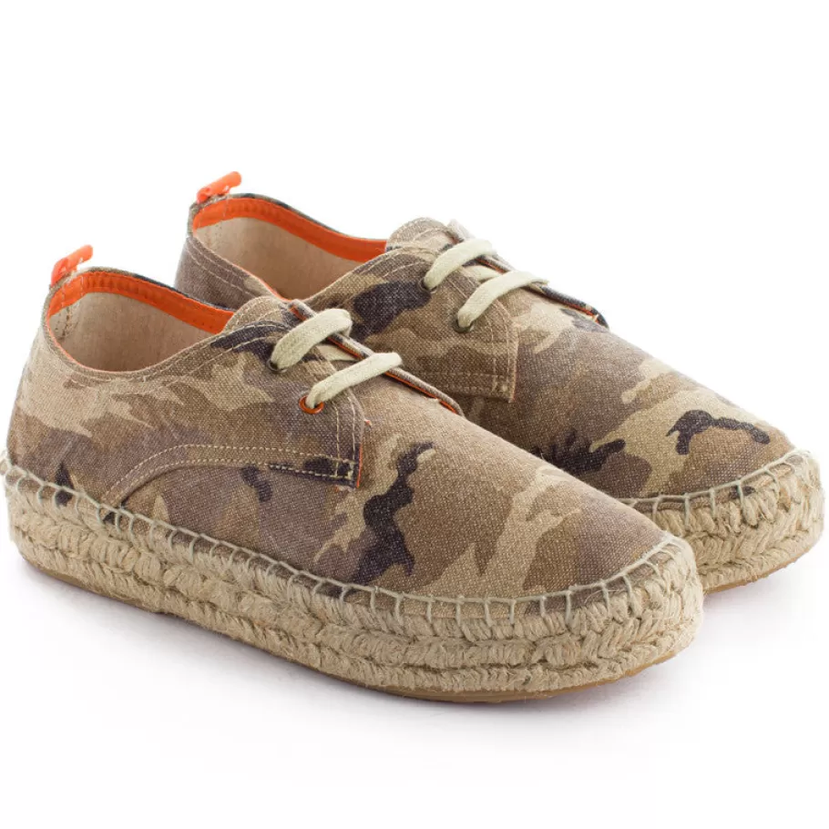 Abarca Shoes Blucher Terra Camouflage Camel-Women Espadrilles With Laces