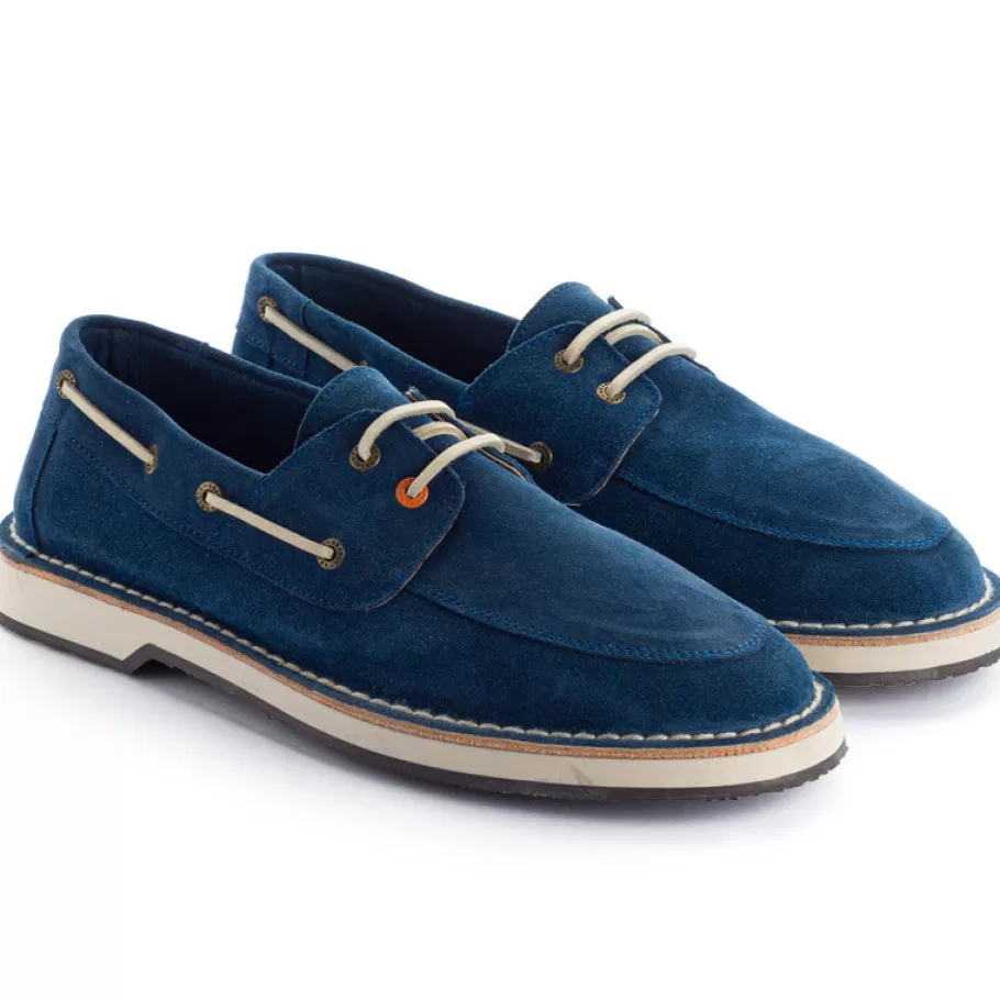 Abarca Shoes Blue Split Leather Nautical-Men Leather Shoes