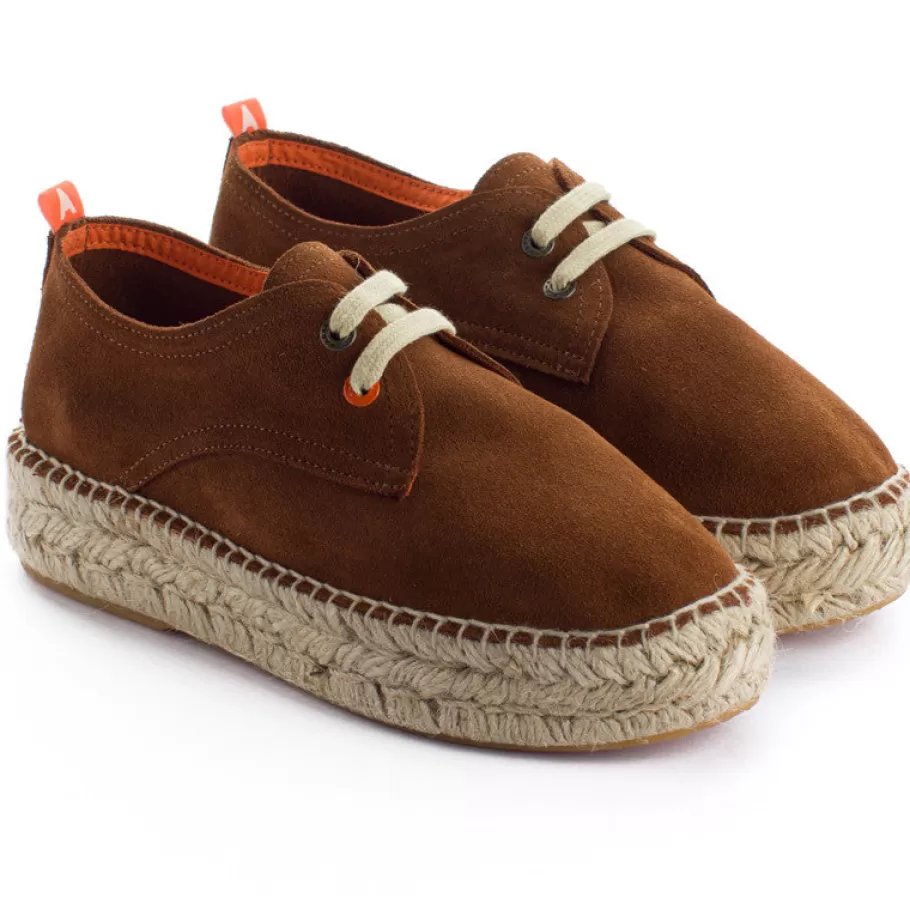 Abarca Shoes Brown Leather Blucher 294-Women Espadrilles With Laces