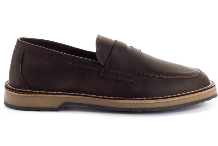 Abarca Shoes Brown Waxed Leather Moccasin-Men Leather Shoes