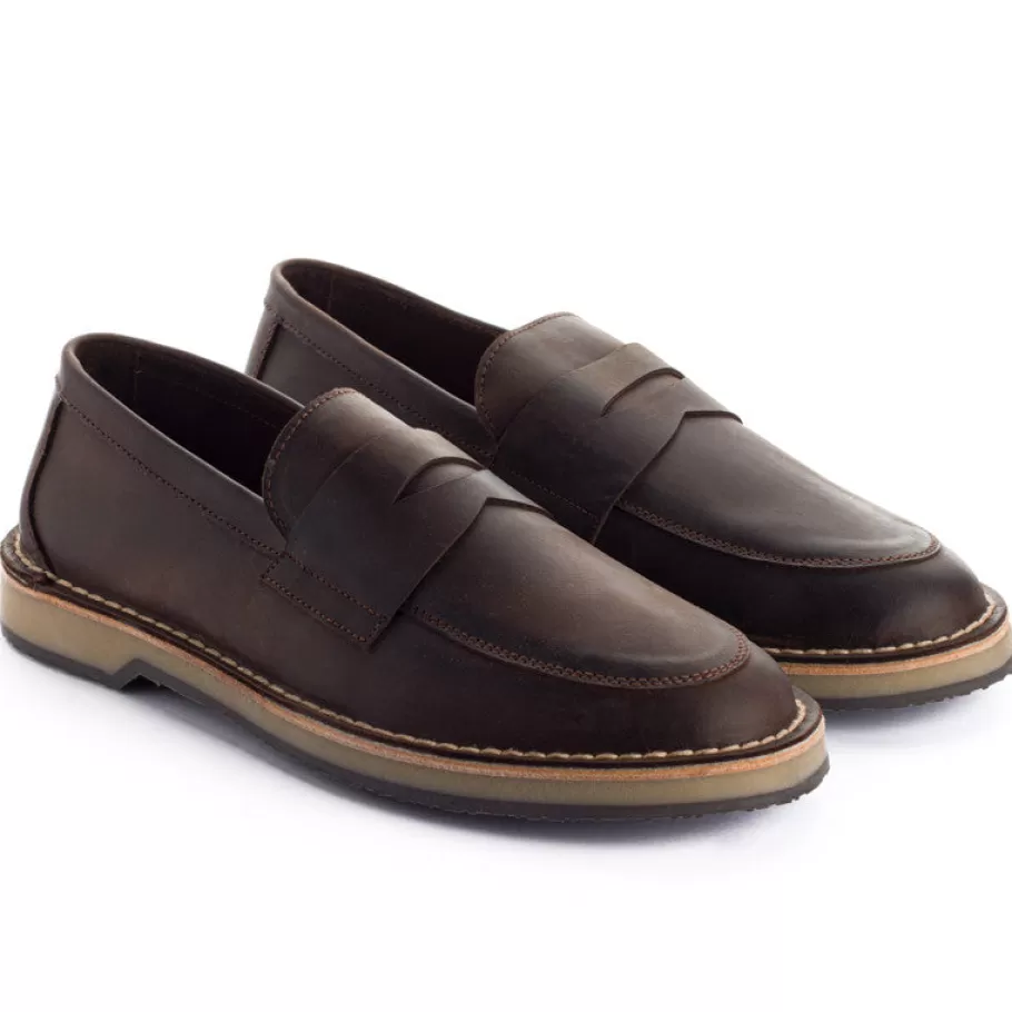 Abarca Shoes Brown Waxed Leather Moccasin-Men Leather Shoes