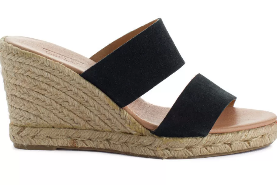 Abarca Shoes Cabrera Leather Wedge Espadrilles Black-Women Espadrilles With Wedges