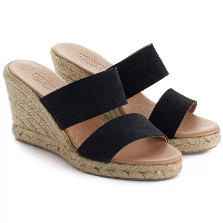 Abarca Shoes Cabrera Leather Wedge Espadrilles Black-Women Espadrilles With Wedges