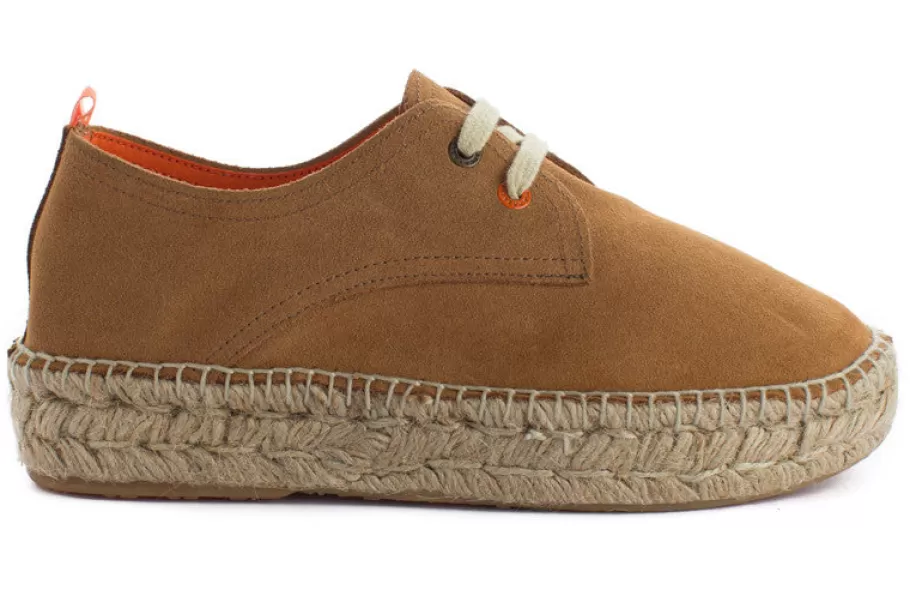 Abarca Shoes Camel Leather Blucher-Women Espadrilles With Laces