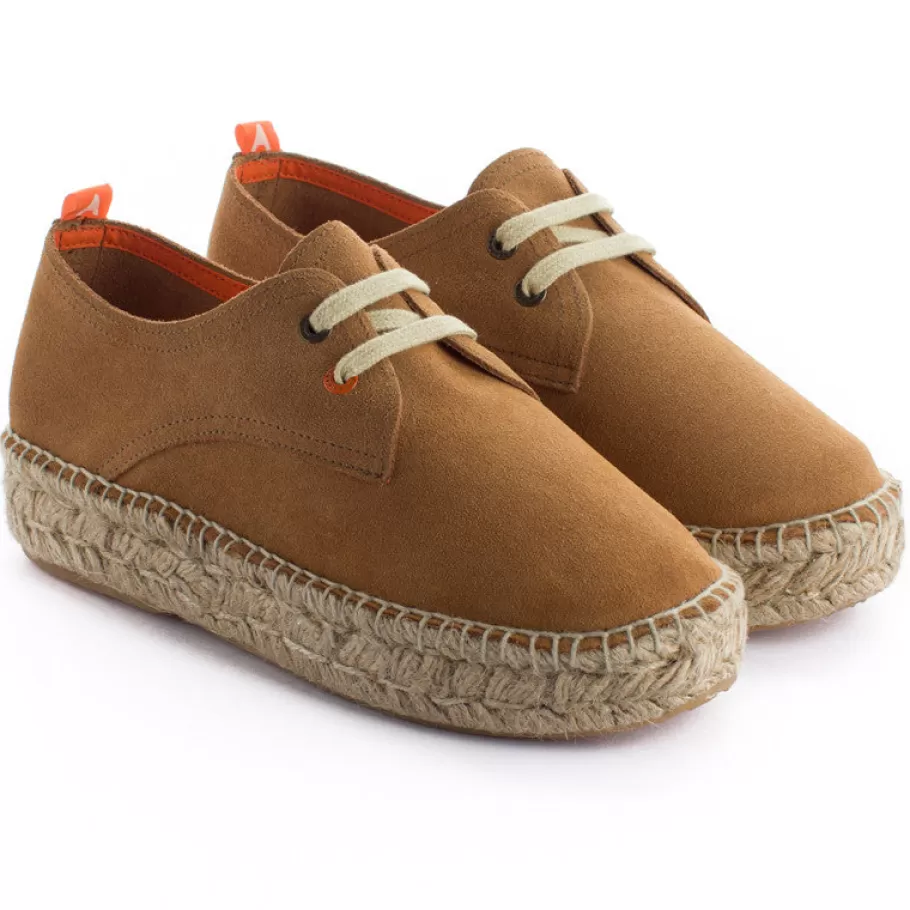 Abarca Shoes Camel Leather Blucher-Women Espadrilles With Laces