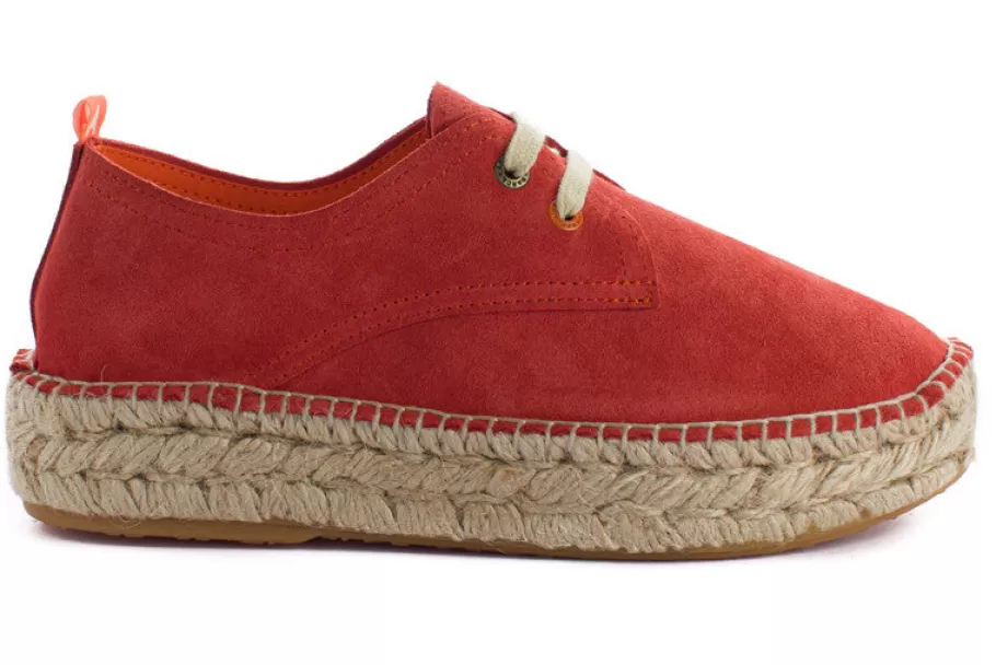 Abarca Shoes Coral Leather Blucher-Women Espadrilles With Laces