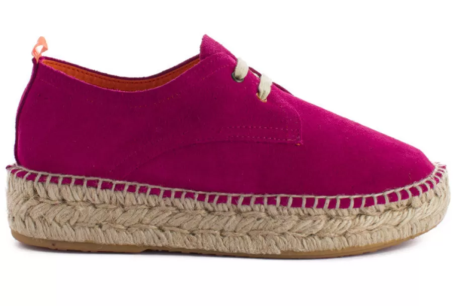 Abarca Shoes Fuchsia Leather Blucher-Women Espadrilles With Laces