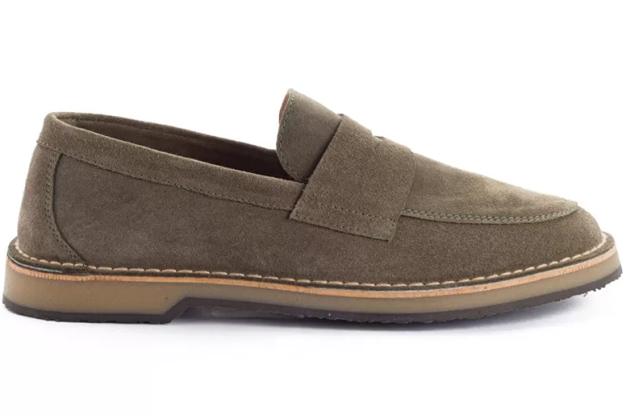 Abarca Shoes Gray Green Split Leather Moccasin-Men Leather Shoes