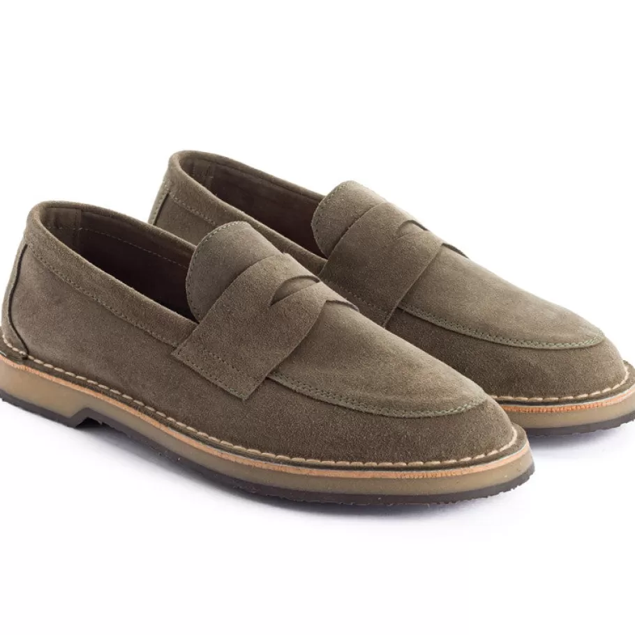 Abarca Shoes Gray Green Split Leather Moccasin-Men Leather Shoes