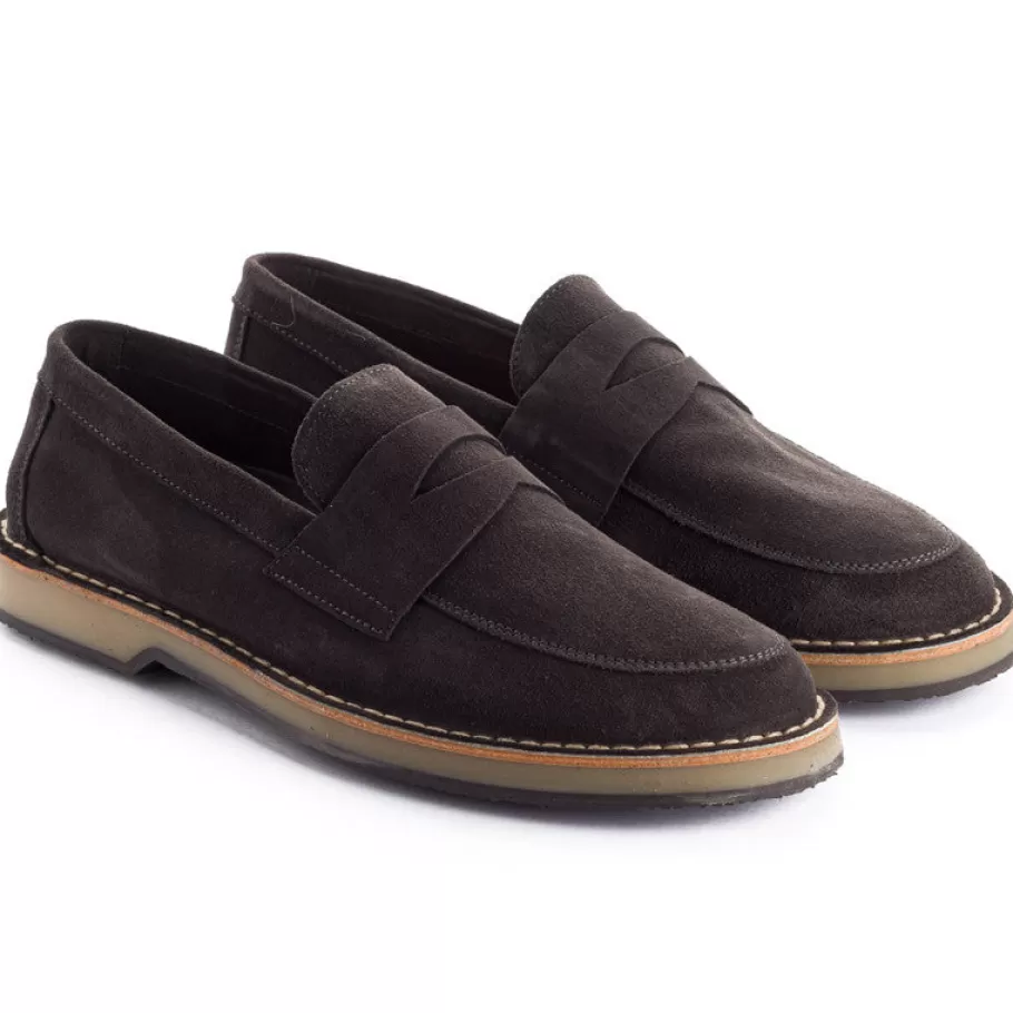 Abarca Shoes Gray Split Leather Moccasin-Men Loafers