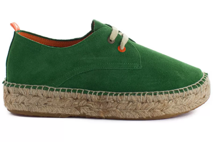 Abarca Shoes Green Leather Blucher-Women Espadrilles With Laces