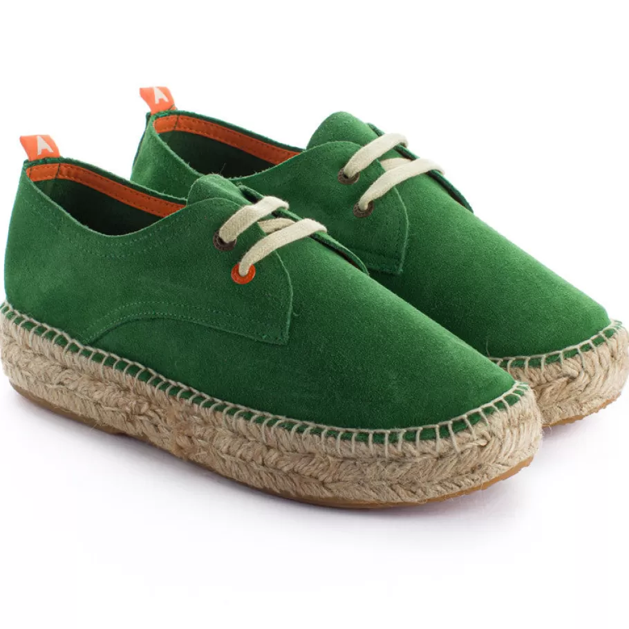 Abarca Shoes Green Leather Blucher-Women Summer Espadrilles