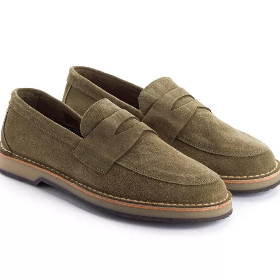 Abarca Shoes Green Split Leather Moccasin-Men Leather Shoes