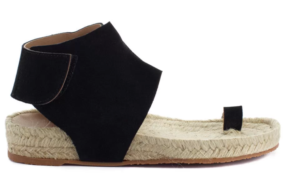 Abarca Shoes Ibiza Black Leather Sandals-Women Summer Espadrilles