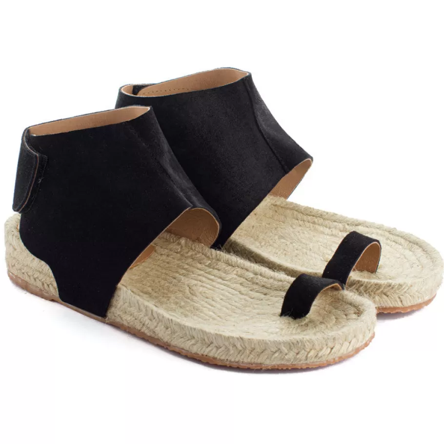 Abarca Shoes Ibiza Black Leather Sandals-Women Summer Espadrilles