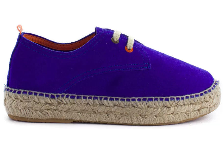 Abarca Shoes Klein Blue Leather Blucher-Women Espadrilles With Laces