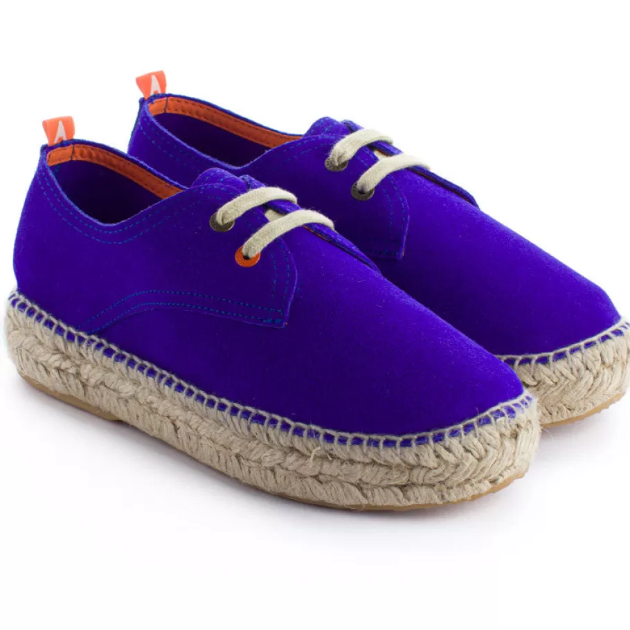 Abarca Shoes Klein Blue Leather Blucher-Women Espadrilles With Laces