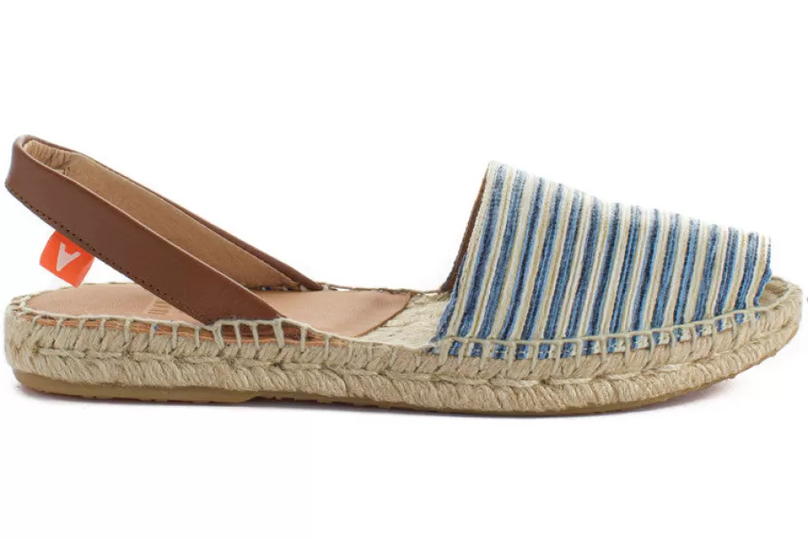 Abarca Shoes Leather Menorcan Sandals With Blue Stripes-Women Menorquinas