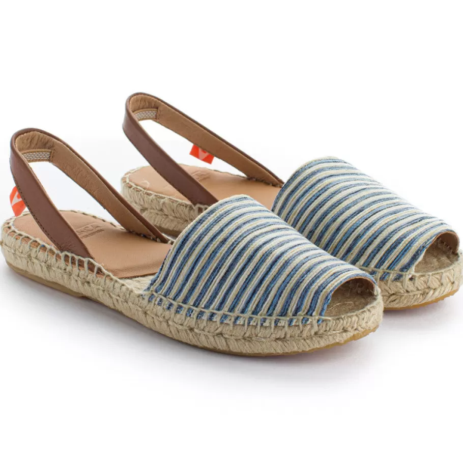 Abarca Shoes Leather Menorcan Sandals With Blue Stripes-Women Menorquinas