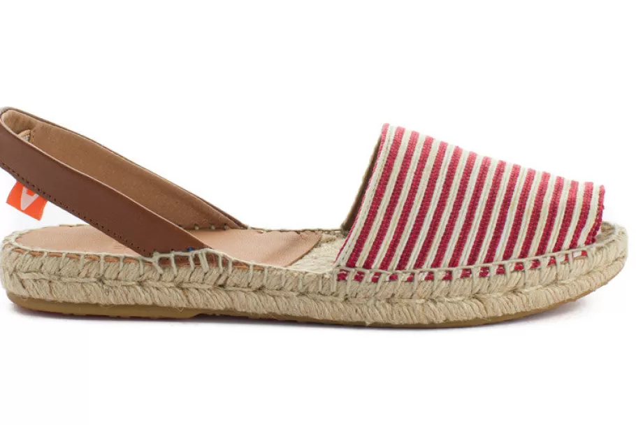 Abarca Shoes Leather Menorcan Sandals With Red Stripes-Women Menorquinas