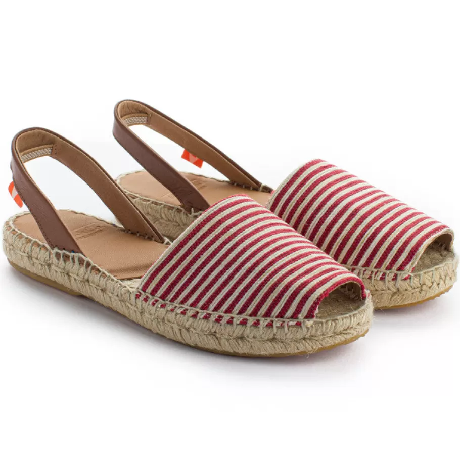 Abarca Shoes Leather Menorcan Sandals With Red Stripes-Women Menorquinas