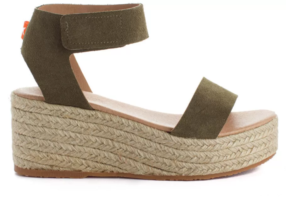 Abarca Shoes Leather Wedge Espadrilles Mallorca Kaki 717-Women Espadrilles With Wedges