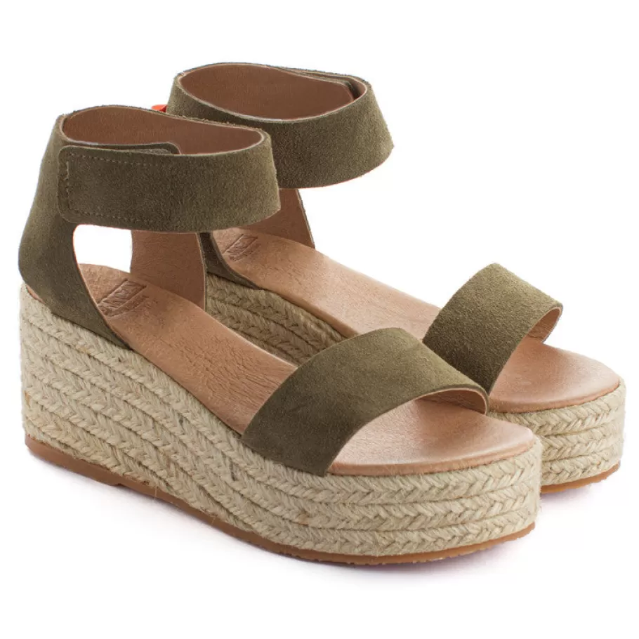 Abarca Shoes Leather Wedge Espadrilles Mallorca Kaki 717-Women Espadrilles With Wedges