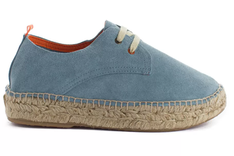 Abarca Shoes Light Blue Leather Blucher-Women Espadrilles With Laces