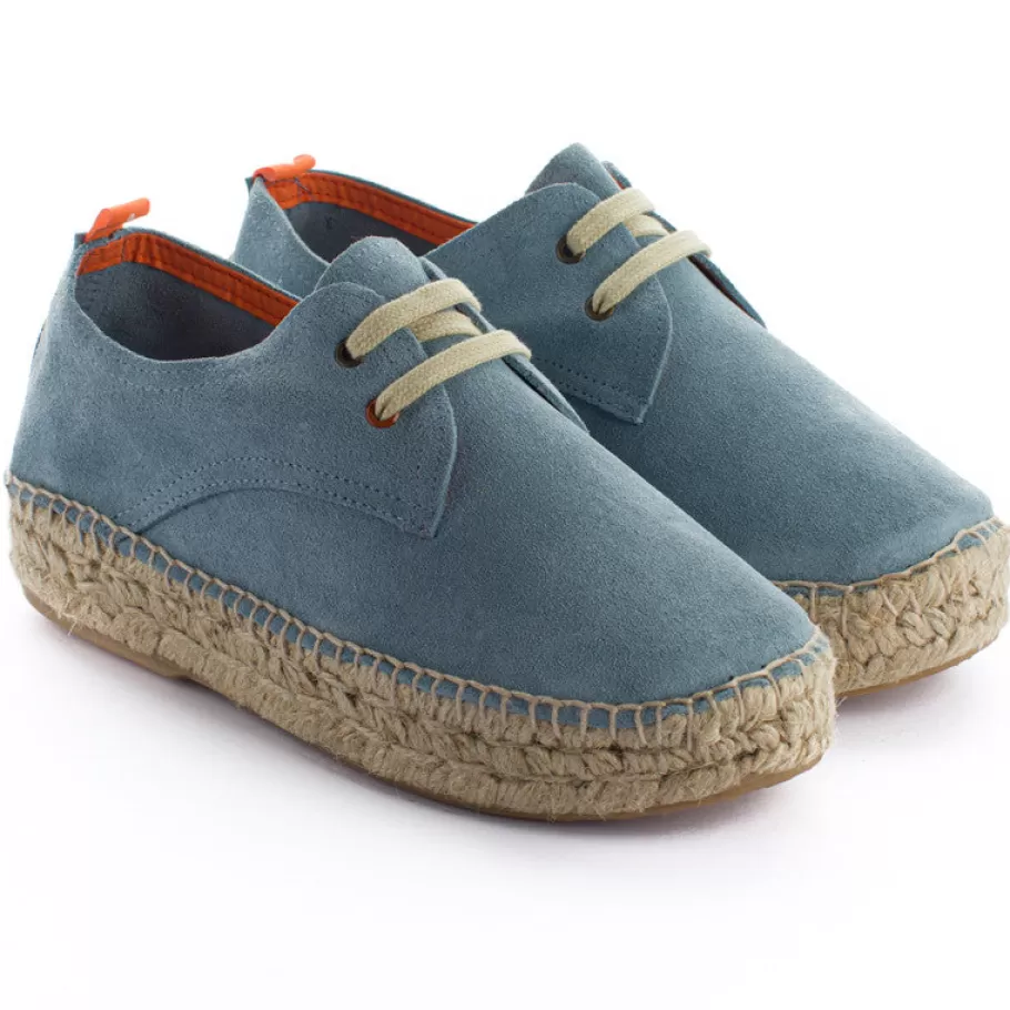 Abarca Shoes Light Blue Leather Blucher-Women Espadrilles With Laces