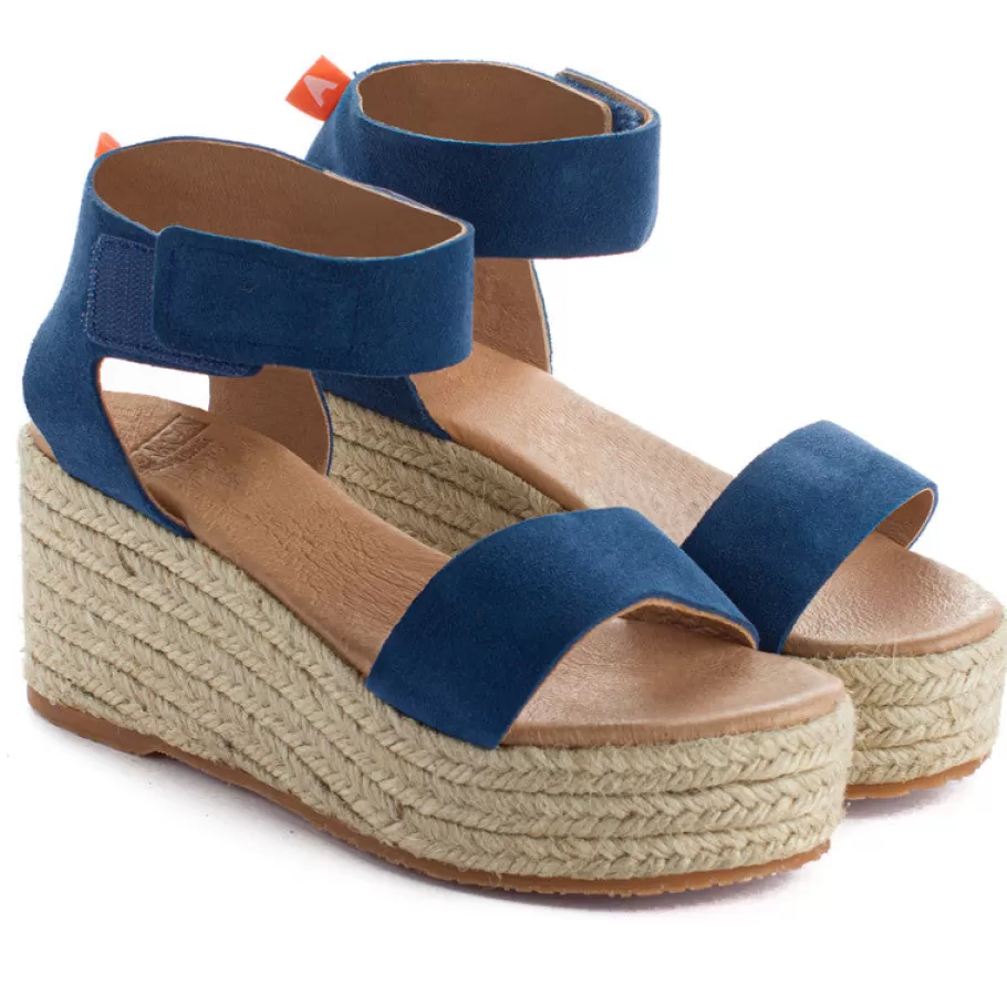 Abarca Shoes Mallorca Leather Wedge Espadrilles Blue Jeans 164-Women Espadrilles With Wedges