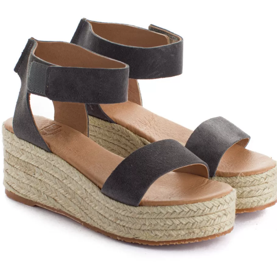 Abarca Shoes Mallorca Leather Wedge Espadrilles Gray-Women Espadrilles With Wedges