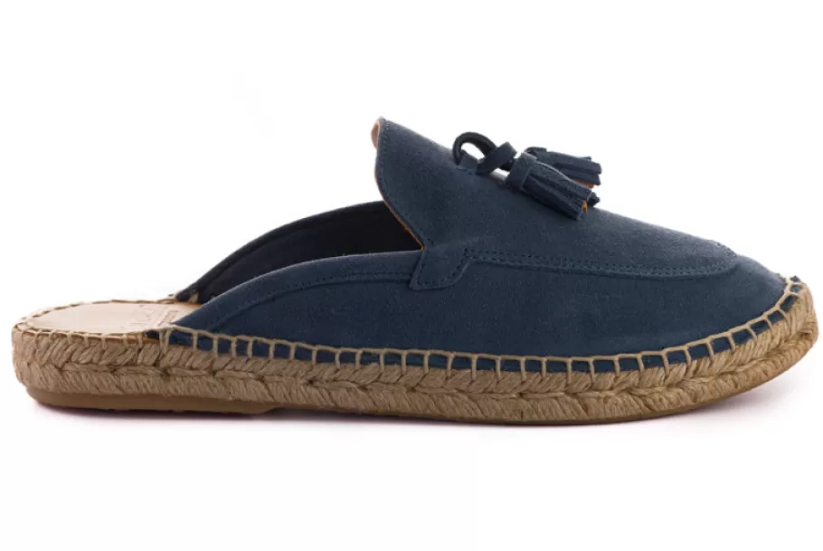 Abarca Shoes Mocasin Abierto Borlas Piel Aguamar-Women Moccasin Espadrille