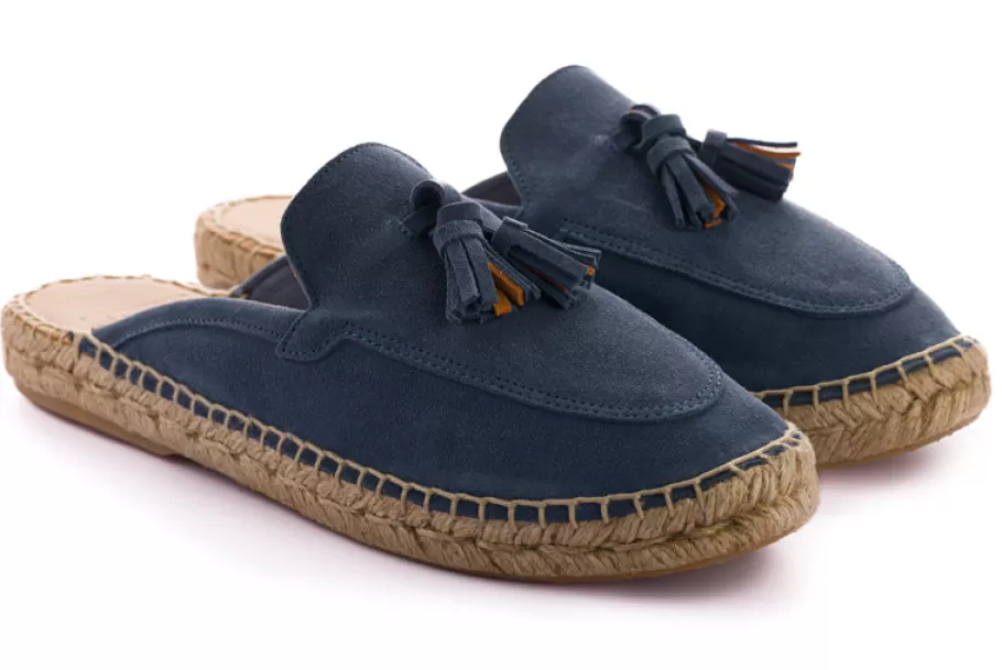 Abarca Shoes Mocasin Abierto Borlas Piel Aguamar-Women Moccasin Espadrille